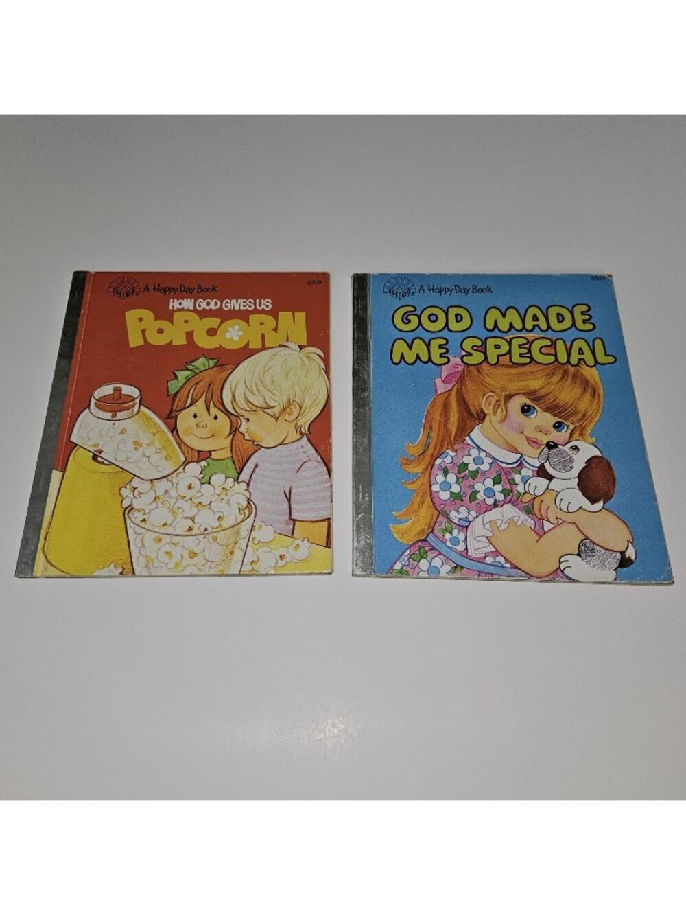 2 VTG Happy Day Book Lot God Made Me Special 1983 How God Gives Us Popcorn 1984